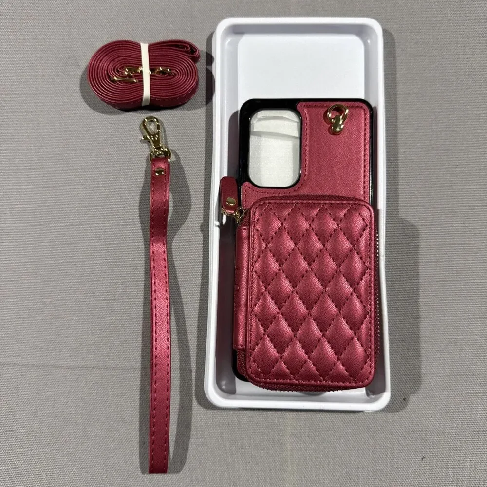Asuwish Samsung Galaxy A53 Red Quilted Wallet with Crossbody Strap/Lanyard RFID
